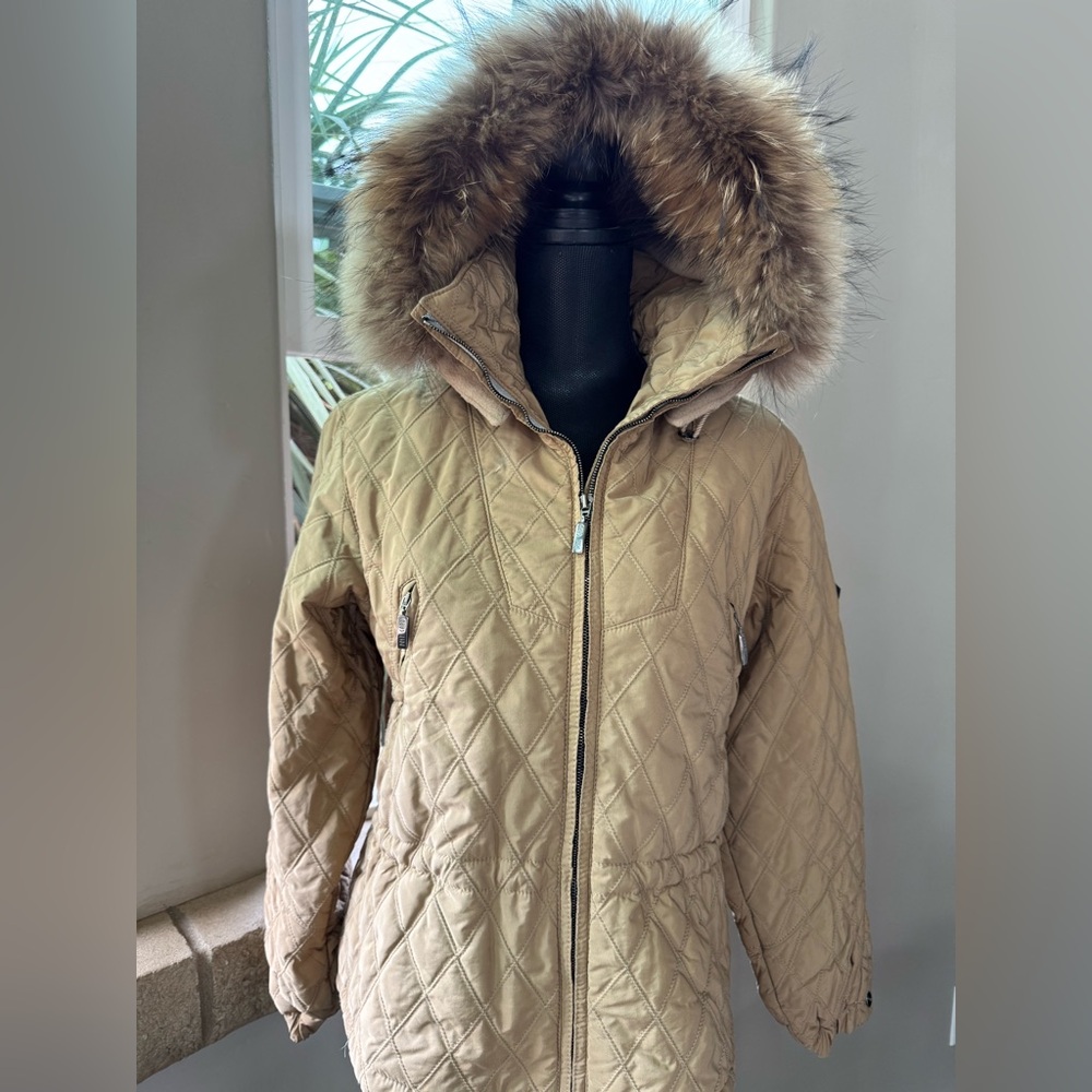 Vintage Post Card Belfe SpA Luxury Quilted Hooded Jacket Women's Size Small (4)